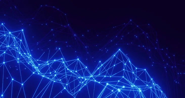 Abstract network graph of connected nodes representing account relationship and trust data